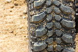 Tread tire coated in mud