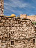 Old Jerusalem view - wailing wall and golden dome of Omar mosque