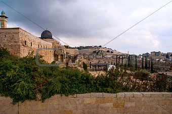 Jerusalem View on the Mount of Olives from Al-Aqsa mosque