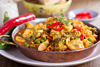 Vegan curry with tofu and vegetables