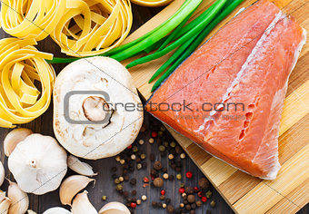 Ingredients for salmon pasta