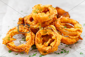 Homemade crunchy fried onion rings