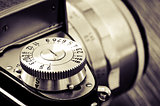 Detail of old classic camera in vintage style