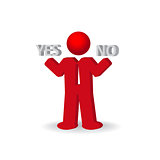 Busines man, person presents "yes" and "no" words