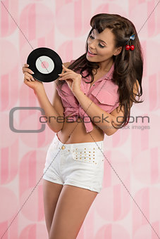 happy pin-up with music disc 