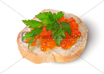 Red caviar on the bread and butter