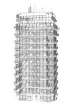 Highly detailed building. Wire-frame render