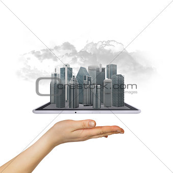 Hand holding tablet computer