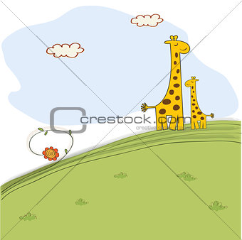 giraffe and her baby in nature