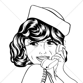 woman chatting on the phone, pop art illustration