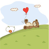 teddy bear with heart on meadow