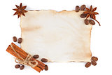 Vintage sheet paper with spice and coffee seed