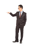 confident businessman raise hand to point something