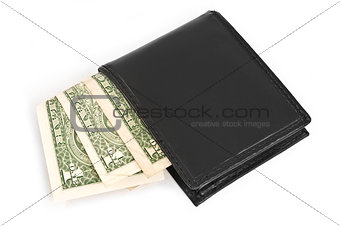 Money in black leather purse.