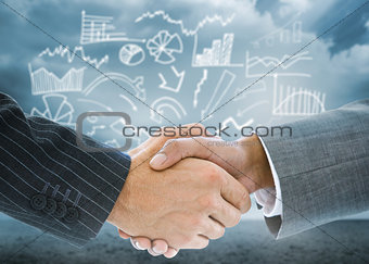Composite image of business handshake against drawn graph