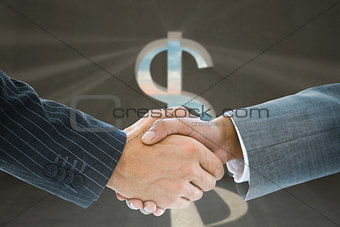 Composite image of business handshake against dollar sign