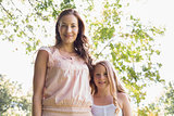 Portrait of woman and daughter in park