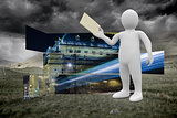 Composite image of white character holding envelope