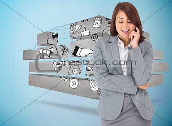 Composite image of happy thinking businesswoman