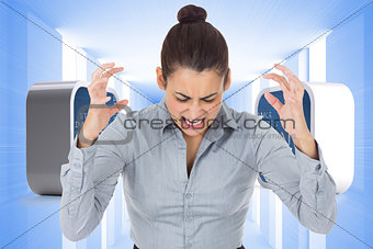 Composite image of furious businesswoman gesturing