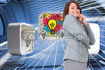 Composite image of smiling thoughtful businesswoman