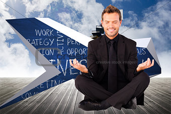 Composite image of happy man doing yoga exercises