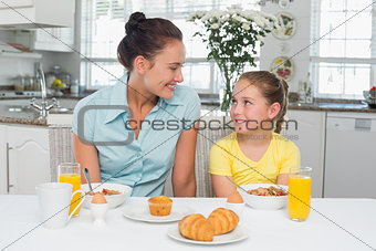 Mother and daughter at breakfast table