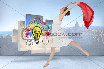 Composite image of young beautiful female dancer with red scarf