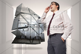 Composite image of thinking businessman touching his glasses
