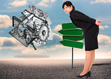 Composite image of businesswoman bending