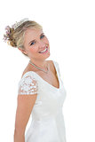 Bride smiling over white background