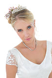 Close-up of bride over white background