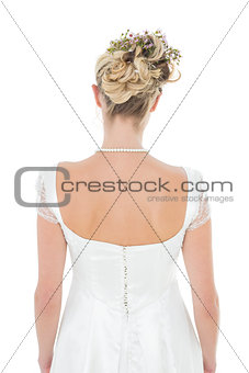 Rear view of bride wearing flowers in hair