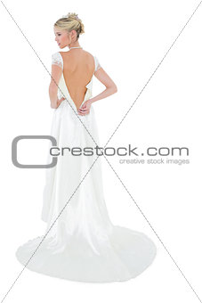 Woman wearing luxurious wedding dress