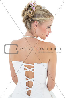 Young bride in off shoulder dress