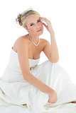 Portrait of sensuous bride over white white background