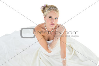 Elegant bride with hand on shoulder