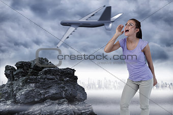 Composite image of young female yelling