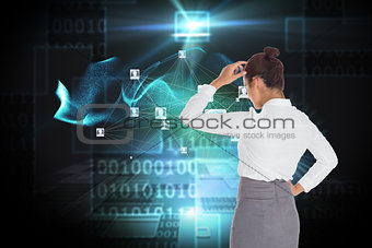 Composite image of businesswoman scratching her head