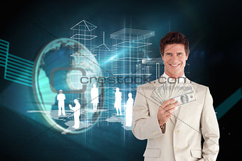 Composite image of positive businessman looking at the camera