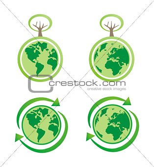 Eco icons globe, recycling icon and tree vector isolated on white background