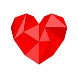 Red mosaic triangle heart vector illustration isolated on white background.