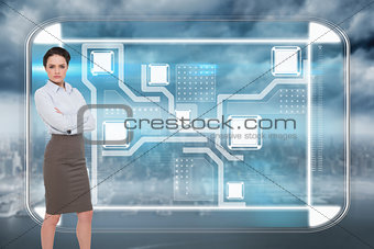 Composite image of elegant businesswoman standing with arms crossed