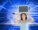 Composite image of gorgeous woman posing with her laptop