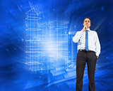 Composite image of thinking businessman touching chin