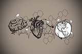 Composite image of earth lungs and heart doodle