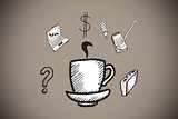 Composite image of cup of coffee doodle with business icons