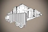 Composite image of urban street with lorry doodle