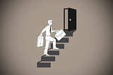 Composite image of businessman climbing the stairs to door