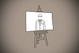 Composite image of businessman doodle on easel